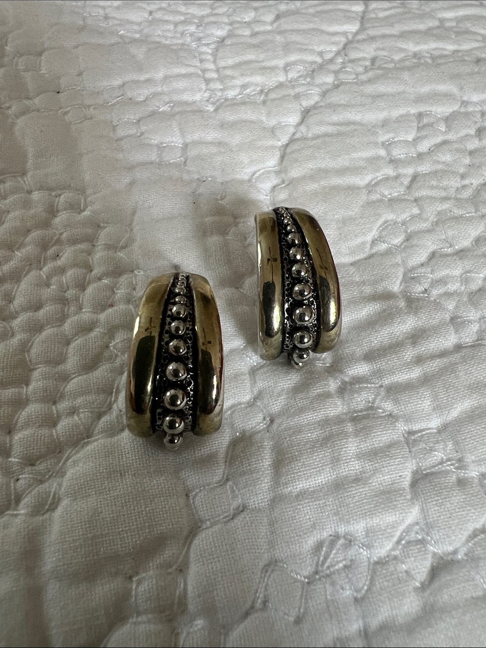 Chunky Silver-Tone Beaded Hoop Clip Earrings
